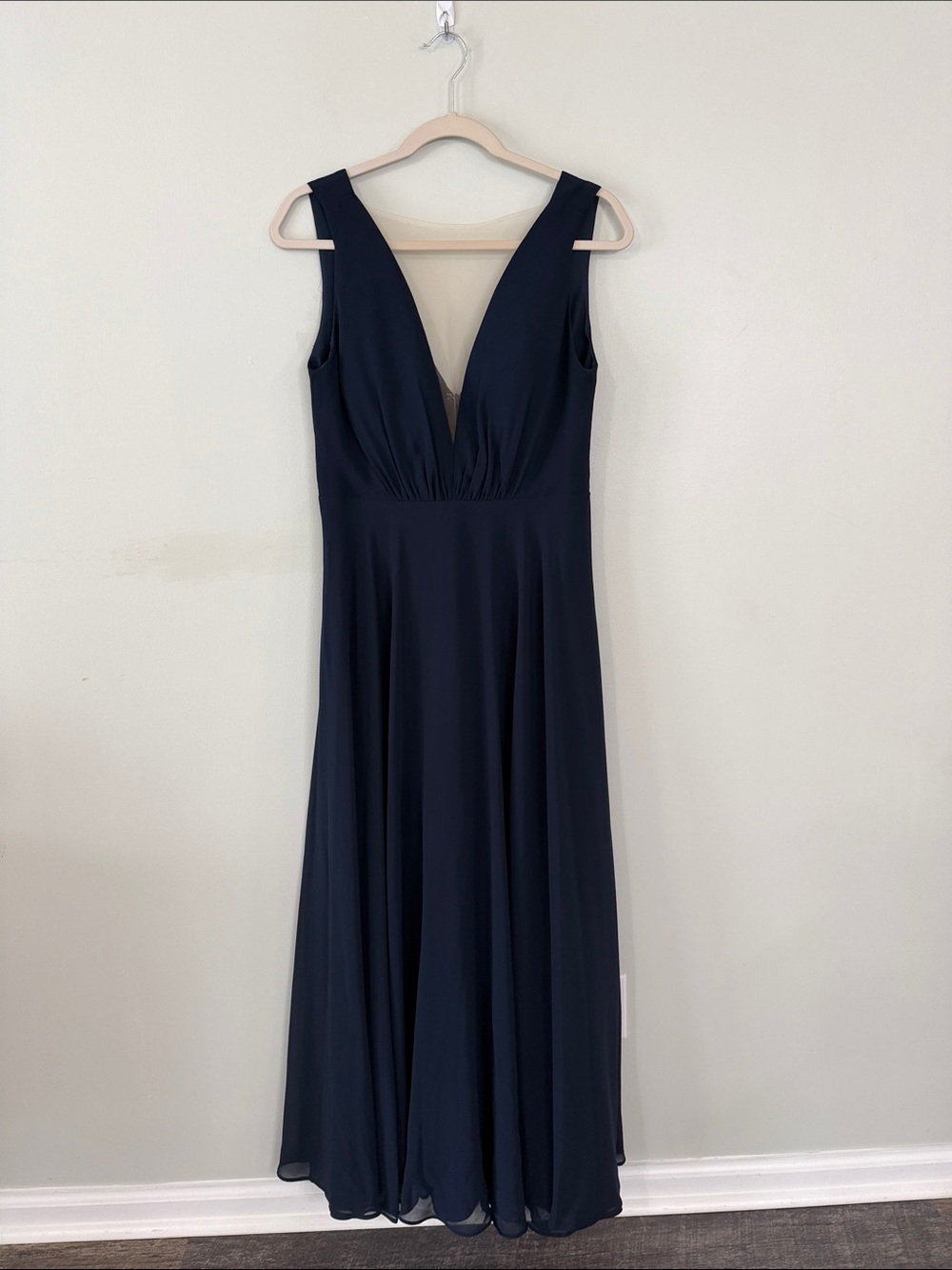 Jenny Yoo Deep Navy V-Neck Chiffon Gown